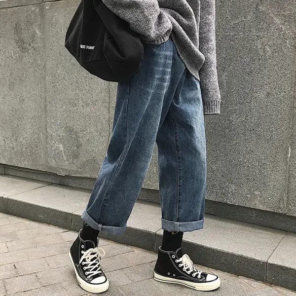 ジーンズデニムパンツロング丈ハイウエスト切り替え | ファッション感満々