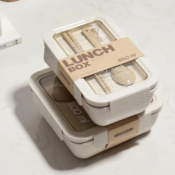 高見えデザイン北欧スタイルランチボックスポータブル大容量キッチン用品麦わら繊維軽量カトラリー付きお弁当箱