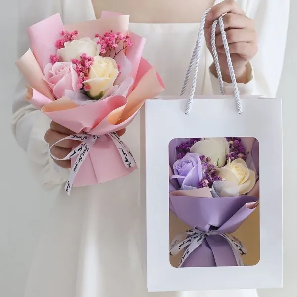 一枚で視線を奪う花ギフト造花おしゃれ花飾りギフトバラ薔薇3色選べソープフラワー+ドライフラワーエレガントお祝い可愛いプレゼント花束
