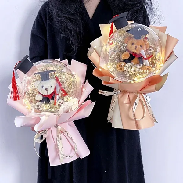 バルーンぬいぐるみくま付き3色喜ばれるお祝い誕生日ギフト母の日開学式/卒業式発表会祝い贈り物かすみ草花束