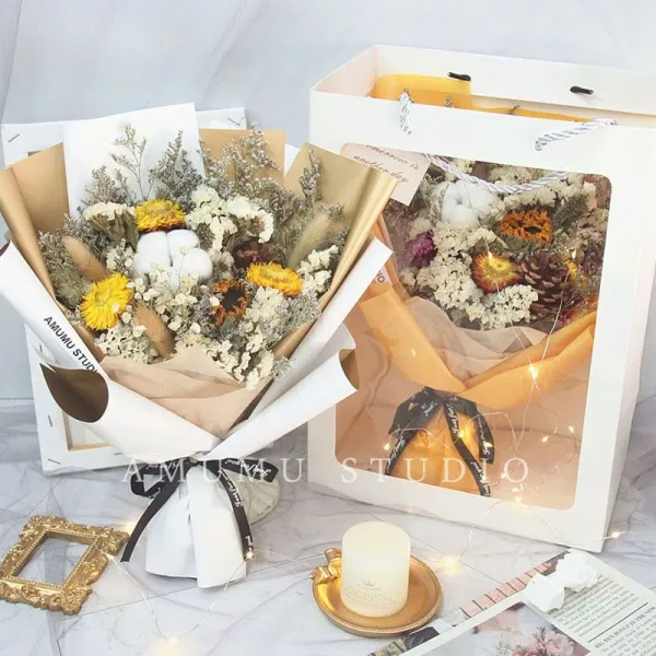 くまLED／ギフトバッグ／カード付き敬老の日母の日ひまわり枯れない花造花ブーケ誕生日プレゼント花束