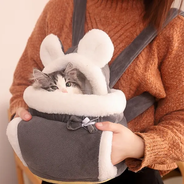 人気集中アイテム3色展開カジュアル配色ふわふわ可愛い猫の巣柔らかい生地防寒保温出かけ用猫ペットバッグ