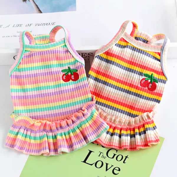 おしゃれ度高い可愛いフルーツプリント配色春夏服薄手ベストペットウェア