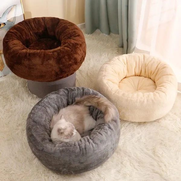 個性的なデザインラウンド型滑り止め寒さ対策全3色ぐっすり眠るふわふわペットベッドペット寝具