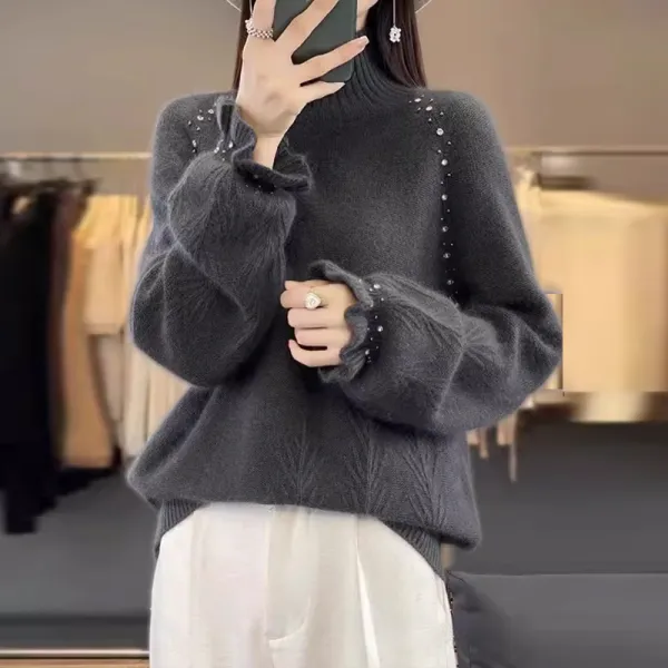 カジュアル  ニット  ニット / セーター  ニットトップス  ゆったり  タートルネック  ビーズ  冬  デザイン  気質  若く見え  新作  秋冬シーズン  デザイン性  レディース
