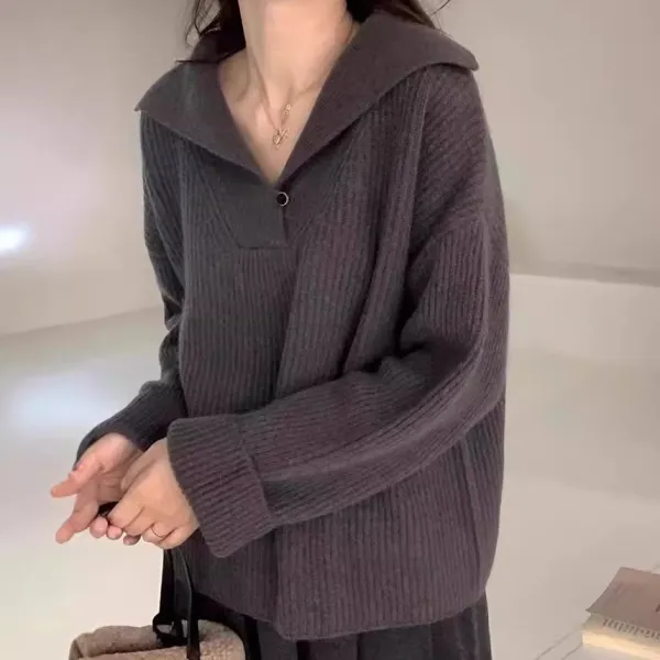 ニット  ニット / セーター  ニットトップス  ゆったり  折り襟  デザイン  ソフト  レイジー風  新作  韓国風  デザイン性  レディース