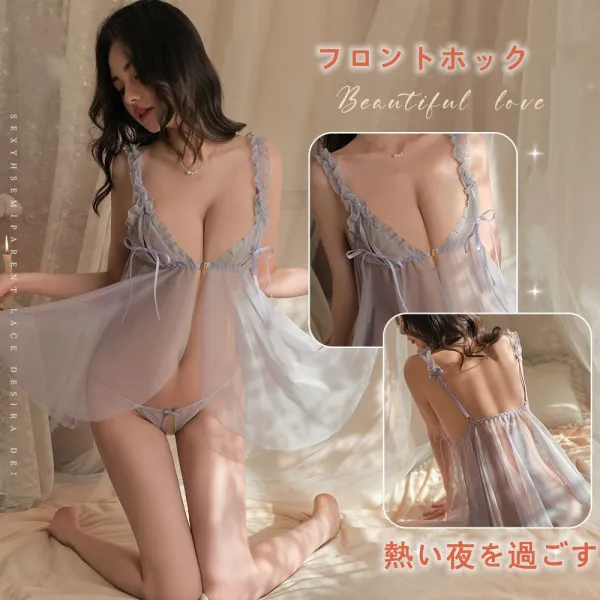 熱い夜を過ごす 透け感 レース フロントホック 瞬間脱着 綺麗に見える セクシーランジェリー ベビードール