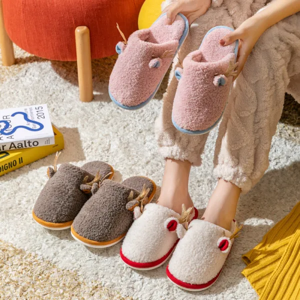 クリスマス 鹿ちゃん カップル 人気高い モフモフ 暖かい上履き ペアスリッパ