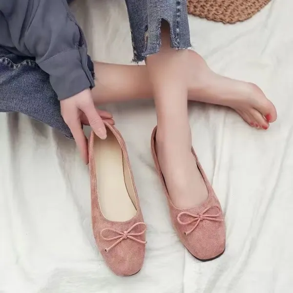 可愛い 丸トゥ レトロ キック ローファー リボン フラットヒール パンプス