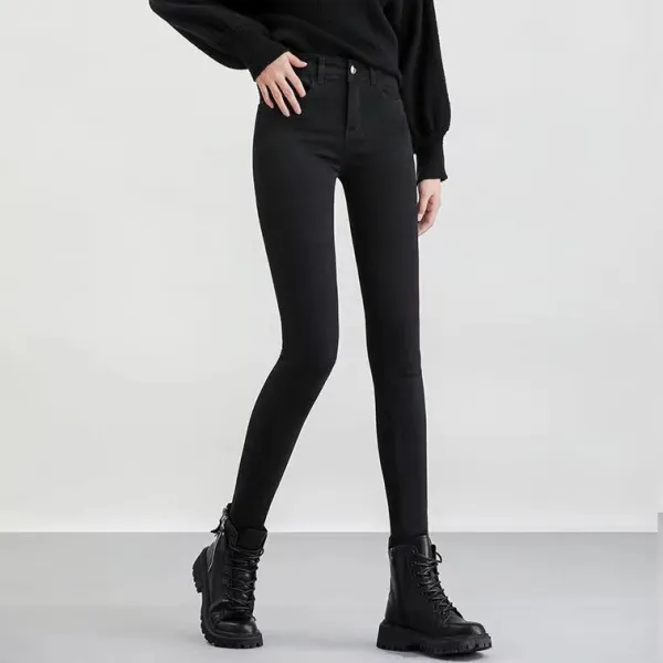 細身シルエット脚長効果ハイウエストデニムパンツ