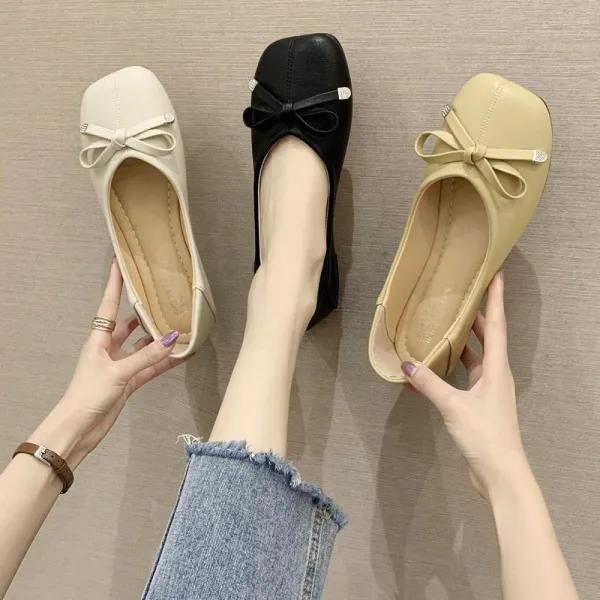新商品＆再入荷 コンフォート 超軽量 足裏にフィット 快適な履き心地 PU リボン付き フラットシューズ