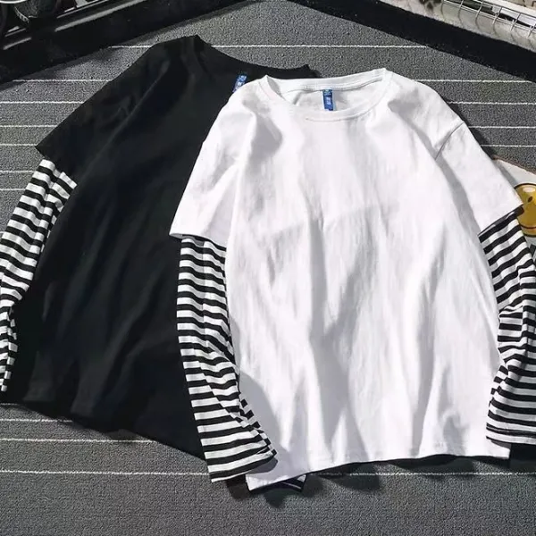 【全2色】Ｔシャツカットソーボーダー長袖レイヤード 重ね着風  | 流行の予感 体型カバーシンプル