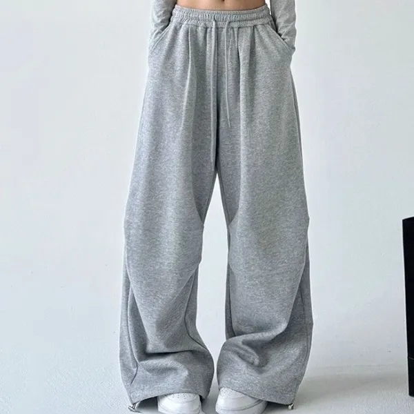 グレー  ワイドパンツ  カジュアル  ゆったり  春  ストレート  スウェットパンツ  レディース