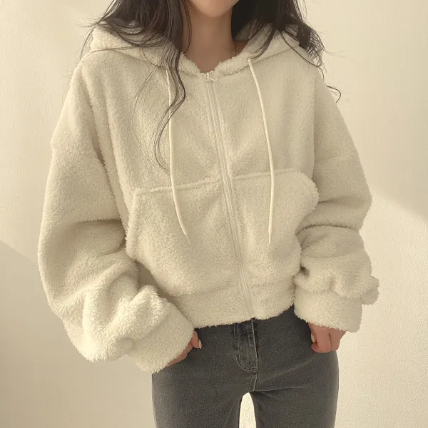 ファスナー  パーカー  ジャケット  アウター  ミニ丈  フード付き  フリース  暖かい  流行  レディース