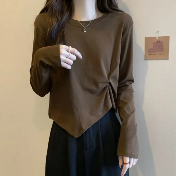 Tシャツ  不規則  コットン  長袖  スリムに見える  デザイン  コットン100%  インナー  デザイン性  レディース  大きめサイズ