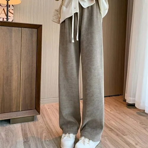 ワイドパンツ秋冬裏起毛パンツレディースロングパンツ微起毛ガウチョパンツ体型カバーパンツストレートパンツロングコーデュロイ秋物裏起毛ウェストゴムきれいめ短め丈普通丈長め丈ロングコーデュロイパンツワイド冬カジュアル着痩せ