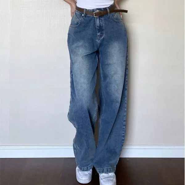 【人気通販】配色 デニム シンプル ファッション カジュアル 切り替え ボタン 春秋 ハイウエスト レギュラー丈 カジュアル パンツ