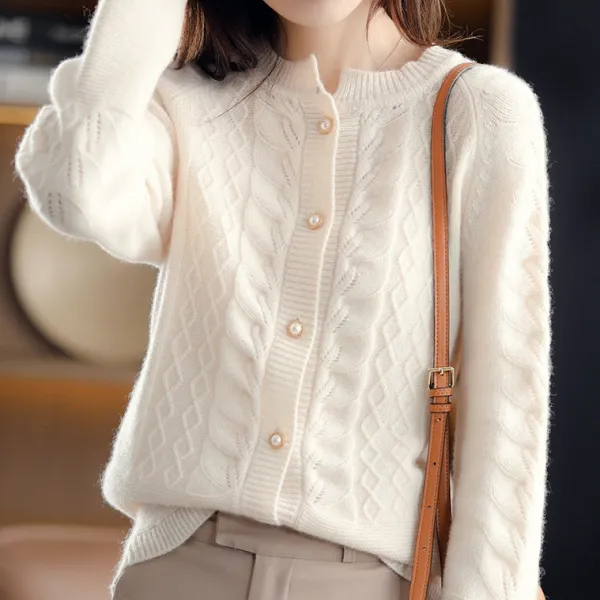 新作10%OFF女性らしさ全開♡無地長袖ボタンラウンドネック切り替えシンプルニットカーディガン