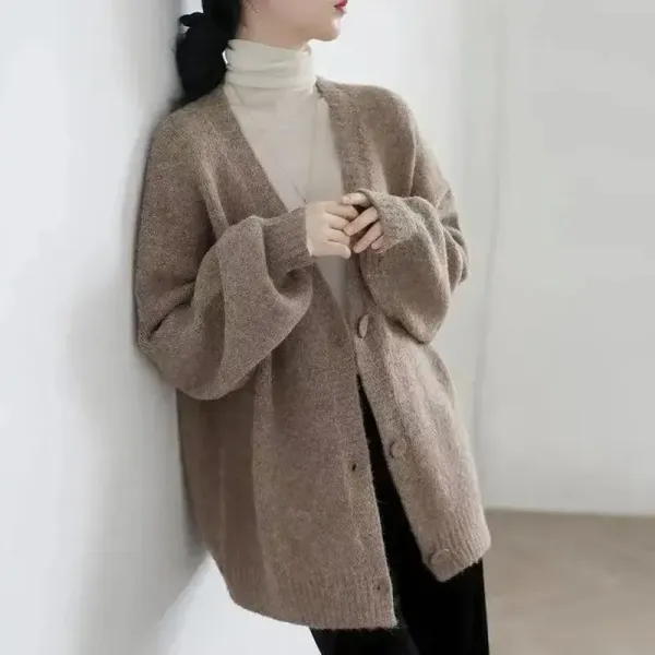 新作10%OFF大人女子必見!ニットVネック無地ボタン長袖韓国系カーディガン