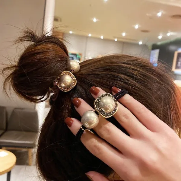 新登場シンプルラインストーン不規則形サークル無地オールシーズン輪ゴムレディースヘアアクセサリー