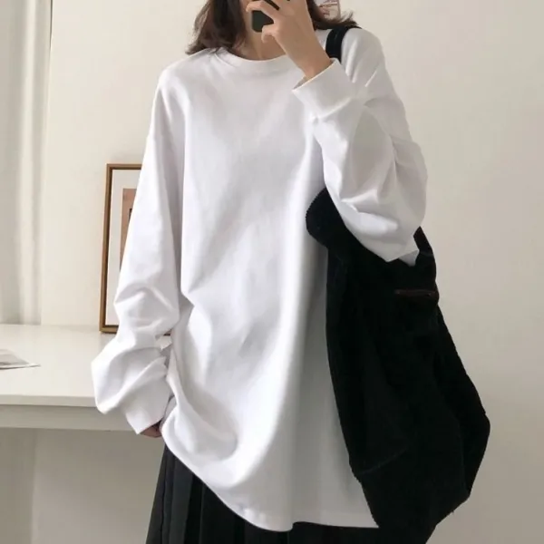 大きめのサイズ感シンプルプルオーバーレディース体型カバー着痩せTシャツ