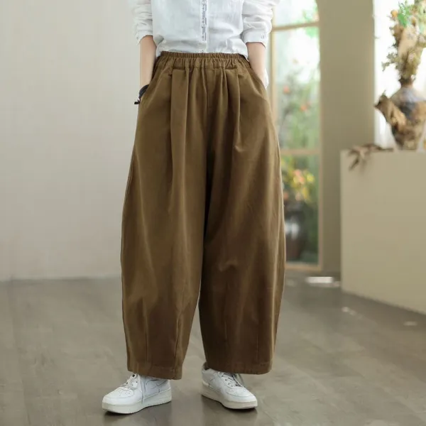 売り切れ必至コーディネート自在ポケット付き無地体型をカバーレトロカジュアルパンツ