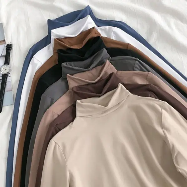 着回し力抜群プルオーバーハーフネック無地レトロ秋冬長袖Tシャツ
