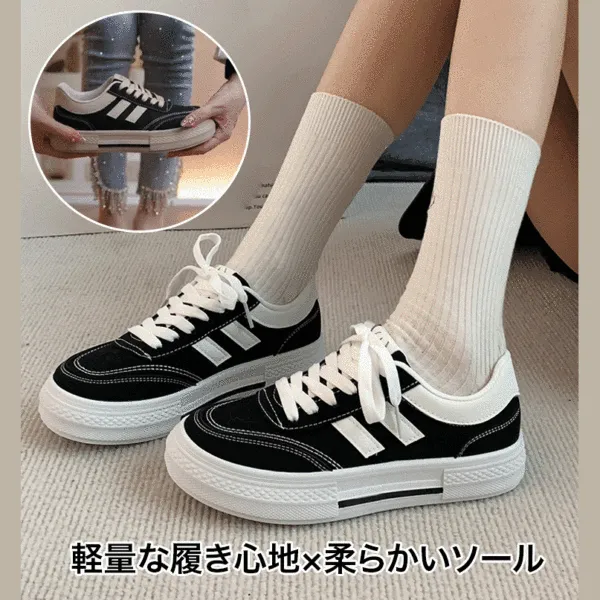 女性に大人気レトロカジュアル切り替え丸トゥスニーカー