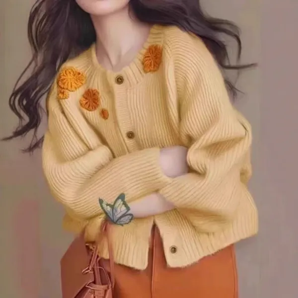 刺繍  花柄  シンプル  カーディガン  ニット  ニット / セーター  若く見え  新作  レディース  洗練された
