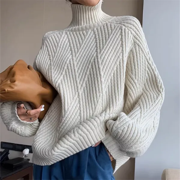 ニットセーター長袖無地プルオーバーハイネック | 新作発売！