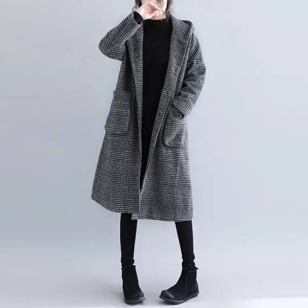 気質  新作  韓国風  チェック柄  千鳥格子  裏起毛  ロング  デコレーション  冬  秋の新作アイテム