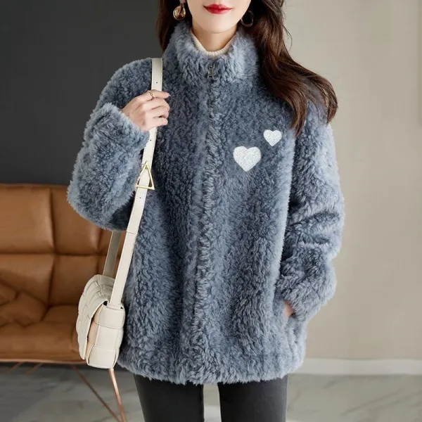 人気上昇中無地長袖スタンドネックジッパー刺繍シンプル中綿コート