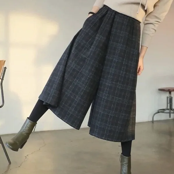 ワイドパンツ ガウチョパンツウエストゴムチェック柄耐久性骨格ナチュラル | 人気商品再入荷上品見え