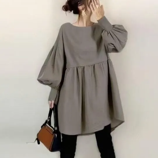 丸首バルーンスリーブブラウス