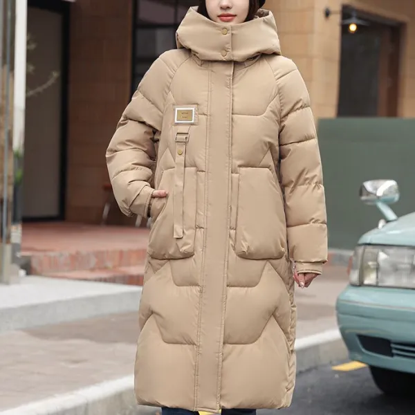 ヨーロッパ発 季新作 着脱可能なフード付きコットンジャケット レディース 中長丈 膝下 厚手 ダウン風コットンコート アウター