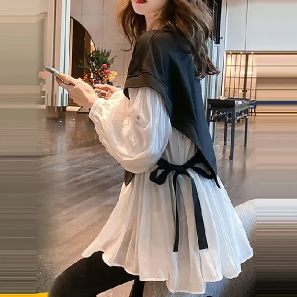 人気新作レイヤード重ね着風ロマンチック切り替えギャザープルオーバーマタニティゆったりシャツブラウス夏コーデファッションカジュアルコーデコーディネート夏服今日のコーデ大人コーデレディース