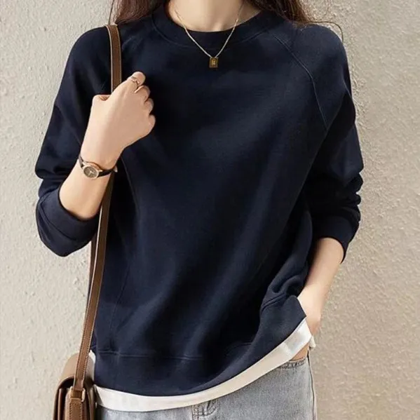 新品登場☆推薦 切り替え 柔軟加工 無地 長袖 ラウンドネック ファッション パーカー/ジャージ