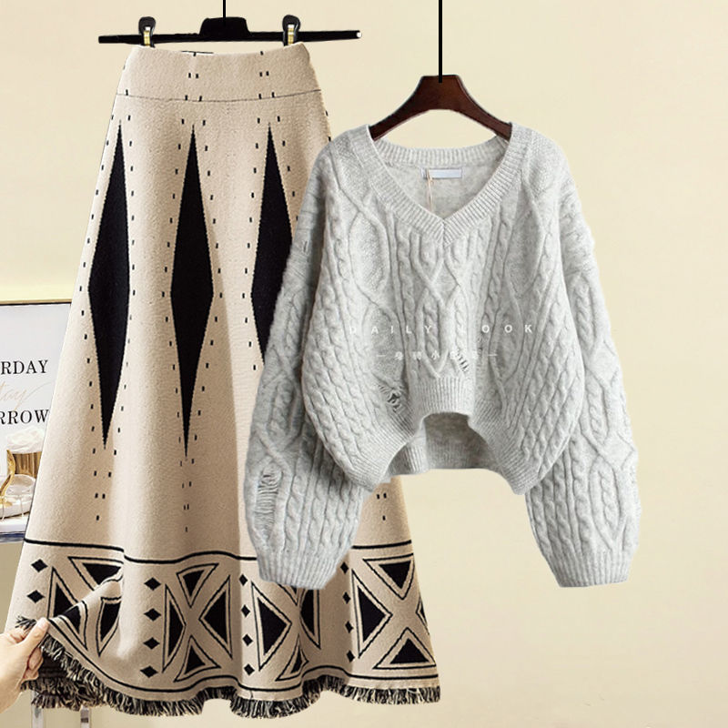 グレー アプリコット ニット / セーター 【2点セット】