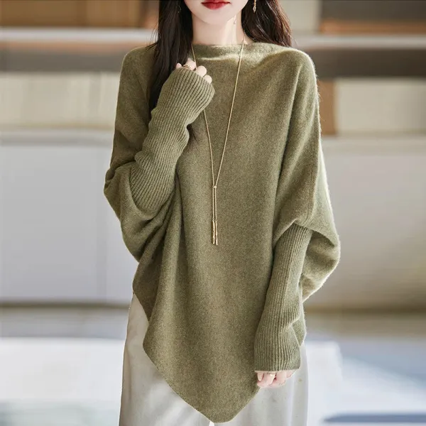 不規則  無地  ニット  ニット / セーター  ゆったり  タートルネック  秋  韓国風  ソフト  レイジー風  レディース