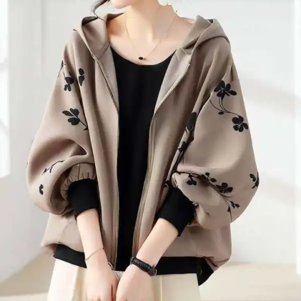 カーディガン  ファスナー  プリント  アウター  フード付き