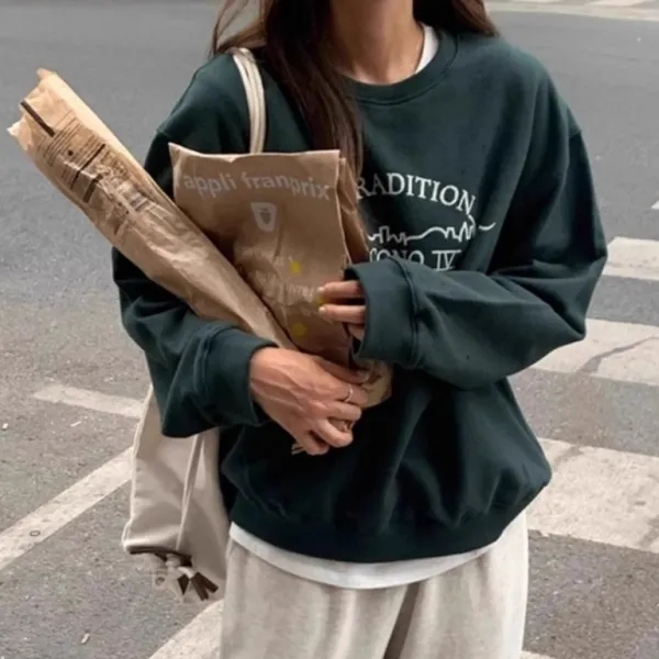 【全2色】パーカージャージ 長袖 プリントアルファベットラウンドネックプルオーバー| 「今 着たい」