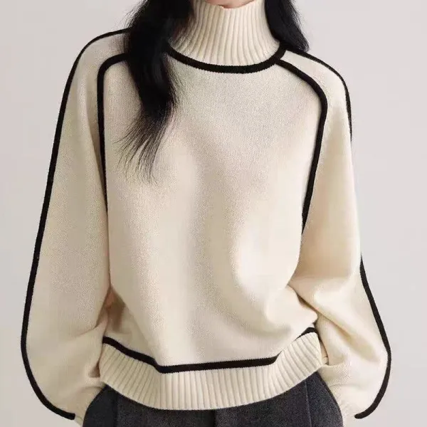 【全4色】 ニットセーター無地ハイネック長袖アンプルラインプルオーバー | 人気爆発