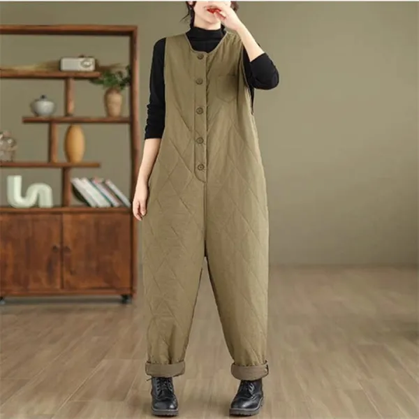 オールインワン レディース サロペット パンツ テーパード 大きいサイズ ゆったり パンツ 40代 50代 60代 冬 防寒 中綿入り サロペットパンツ パンツ 調節可能 ポケット付き 無地