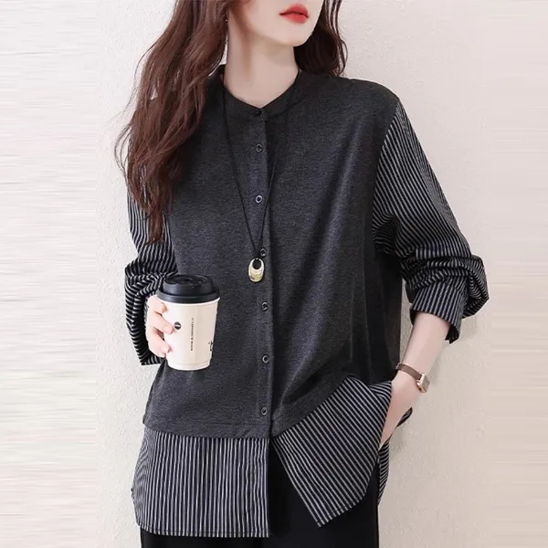 【全2色】シャツ長袖スタンドネックレイヤード重ね着風 | インスタで超人気