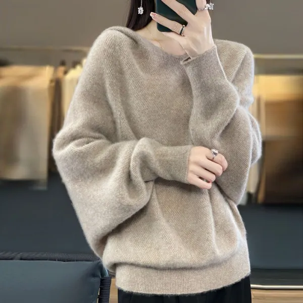 【全6色】セーター無地プルオーバー長袖フード付き｜冷え対策