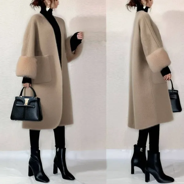 女性に大人気 無地 Vネック ポケット付き ファッション コート