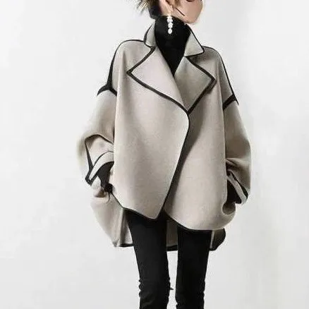 シンプル  アウター  折り襟  タイプ  気質  韓国風  レディース  バイカラー