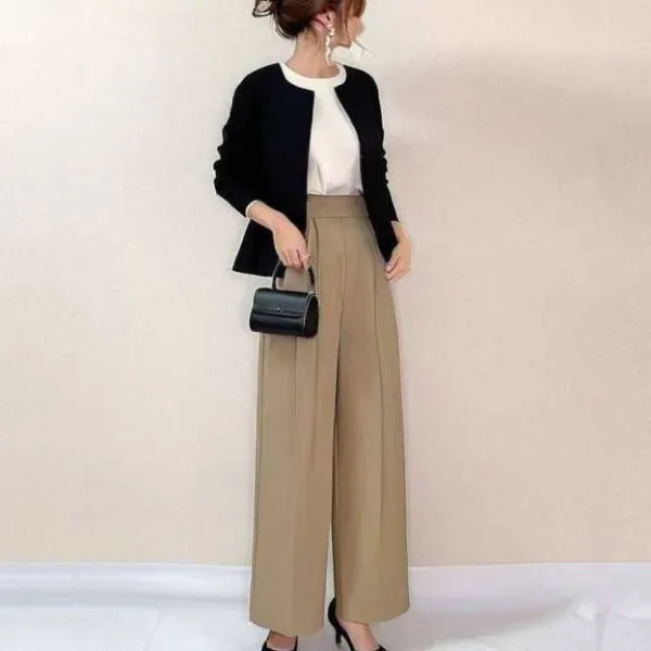 【2点セット】カーディガン  アウター  長袖  ロングパンツ  クルーネック  ストレート  新作