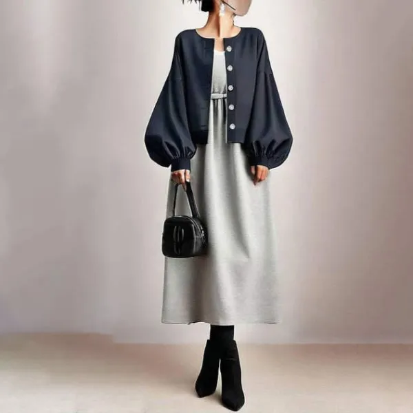 【2点セット】ワンピース  アウター  長袖  クルーネック  秋  新作  おしゃれ / ファッション