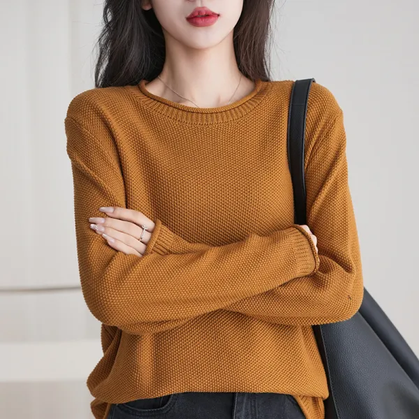 ニット  コットン  長袖  クルーネック  プルオーバー  コットン100%  着心地良い  春夏  インナー  新作  流行  レディース  軽量